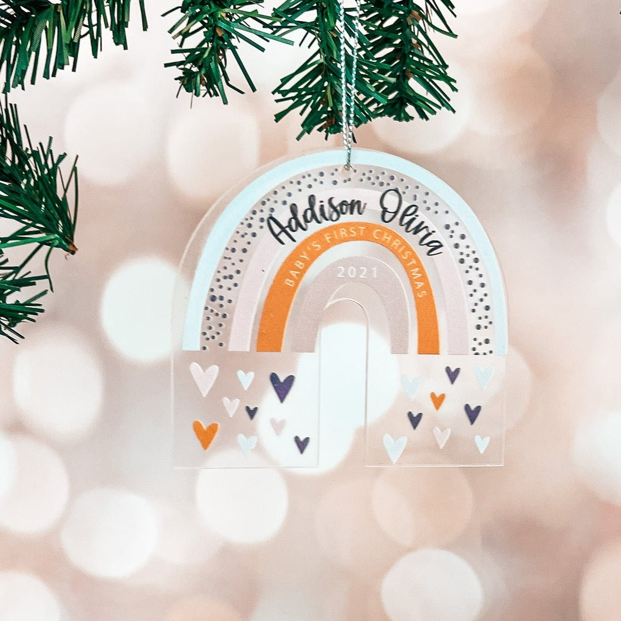 Boho Rainbow Personalized Baby Girl Ornament - Rich Design Co