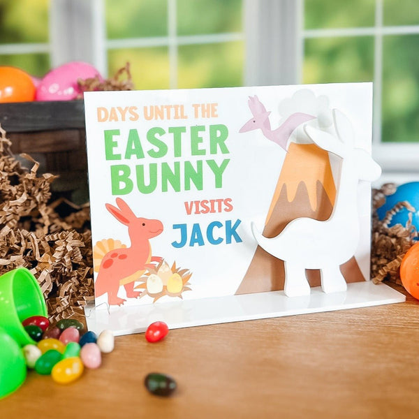 Dinosaur Easter Bunny Countdown Sign for Boys - Rich Design Co