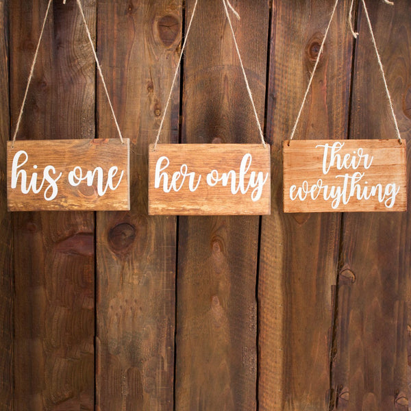 "His One," "Her Only," "Their Everything" Hanging Wedding Chair Signs - Rich Design Co