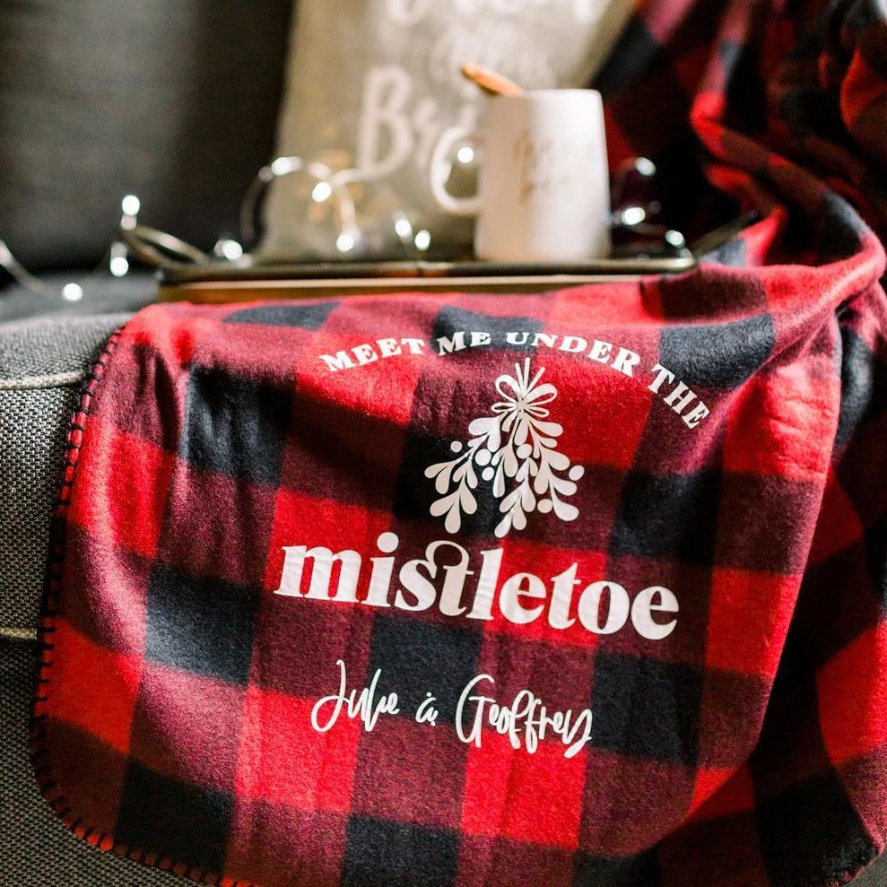 Meet Me Under the Mistletoe Personalized Holiday Fleece Blanket - Rich Design Co