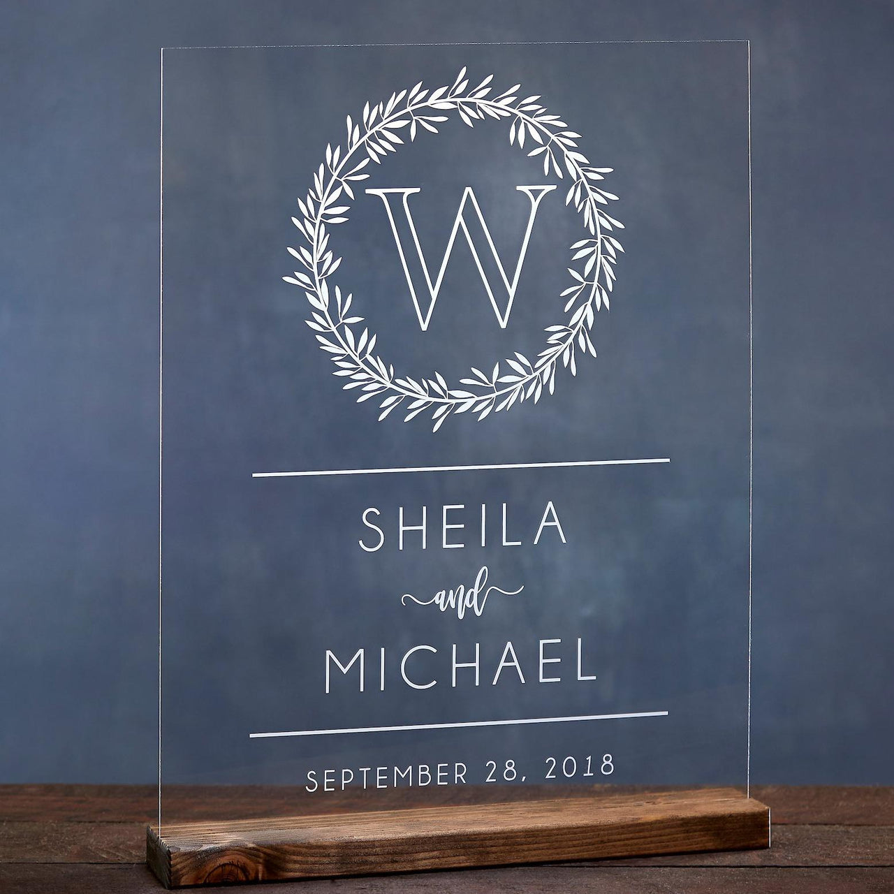 Monogram Wreath Acrylic Wedding Welcome Sign - Rich Design Co