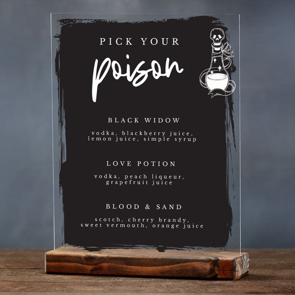 Pick Your Poison Halloween Bar Menu Acrylic Sign - Rich Design Co