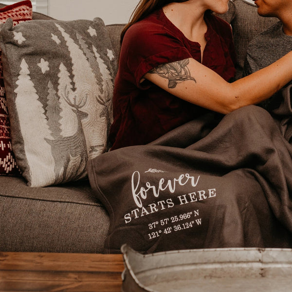 Plaid "Forever Starts Here" Personalized Fleece First Home or Wedding Blanket - Rich Design Co