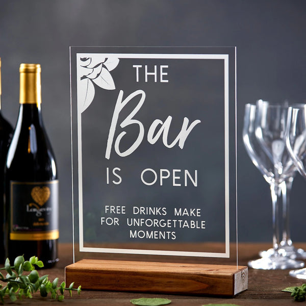 The Bar is Open Floral Acrylic Sign - Rich Design Co