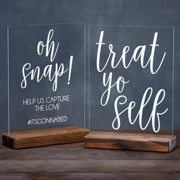 Treat Yo Self Dessert Table Sign & Oh Snap Hashtag Sign Acrylic Wedding Sign, Set of 2 - Rich Design Co